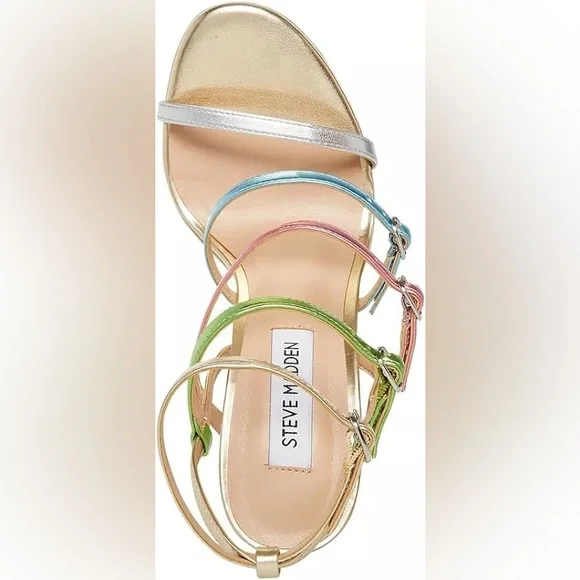 STEVE MADDEN NWT Jubliant Rainbow Metallic Strappy Buckle Detail Dress Sandals - Picture 4 of 12